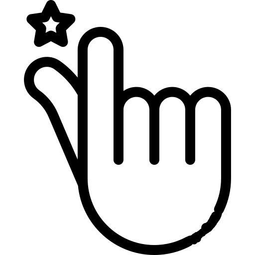 A black and white minimalist vector icon of a hand gesture with a star, commonly used as a 'thumbs up' or 'like' button on e-commerce platforms.